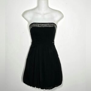 Guess Studded Black Strapless Bubble Hem Mini Dress with Pockets